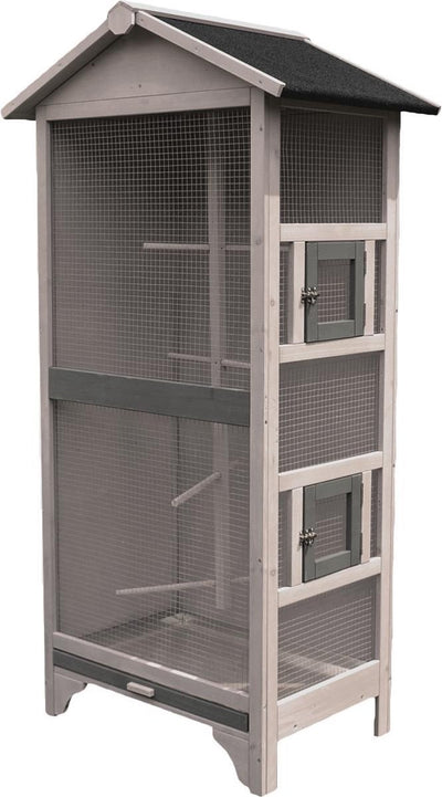 Volière Flamingo Cottage Nevada gris – volière en bois pour extérieur et intérieur – 78x57x157,5 cm – cage à oiseaux en bois