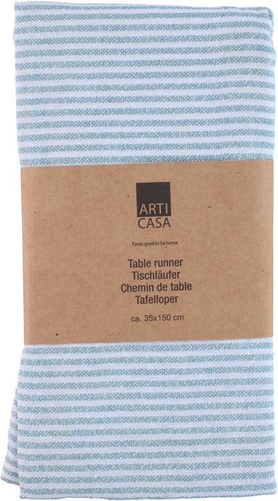 Arti casa chemin de table 35x150 cm - chemin de table rayé bleu - chemin de table pour table à manger - décoration de table allongée - bleu et blanc