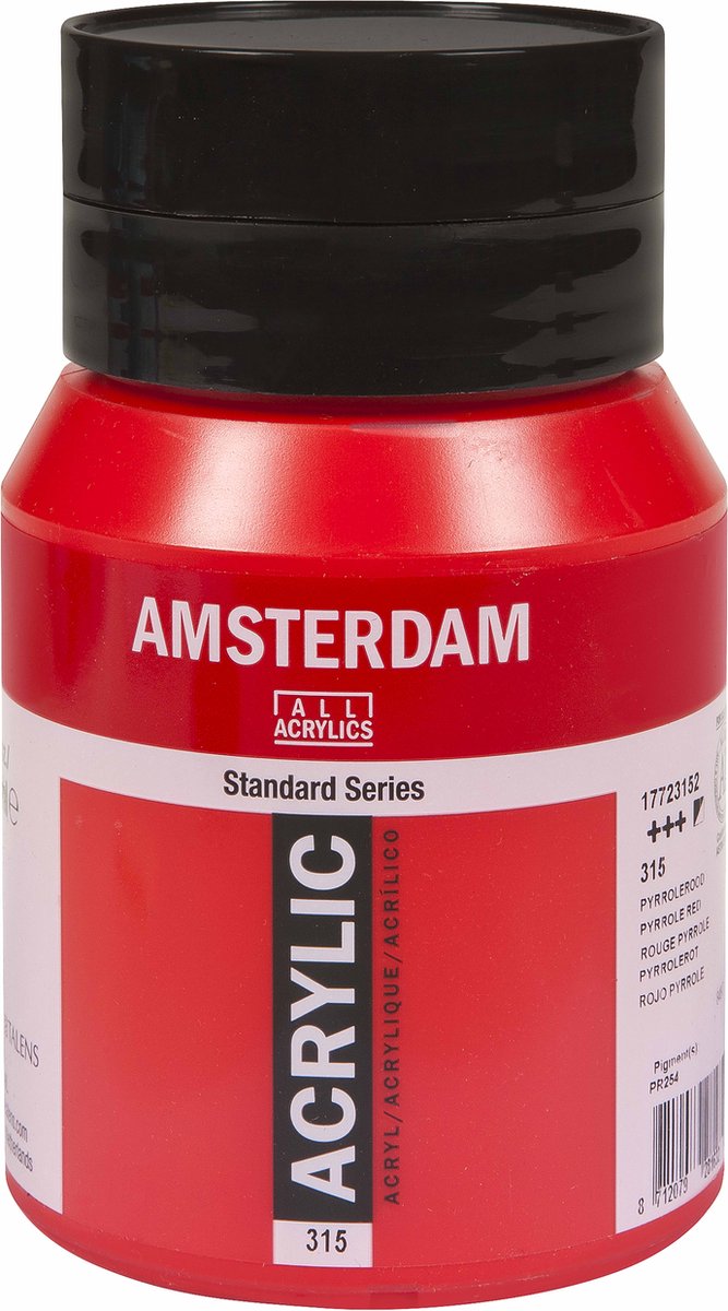 Pot de peinture acrylique série standard Amsterdam 500 ml rouge pyrrole 315