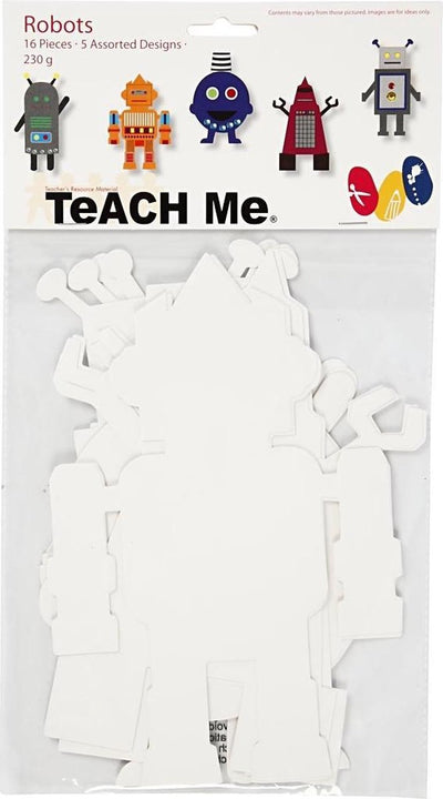 Creativ Company Robots, H: 22,5-24 cm, B: 15-16 cm, 230 gr, blanc, 16 pièces 1 boîte