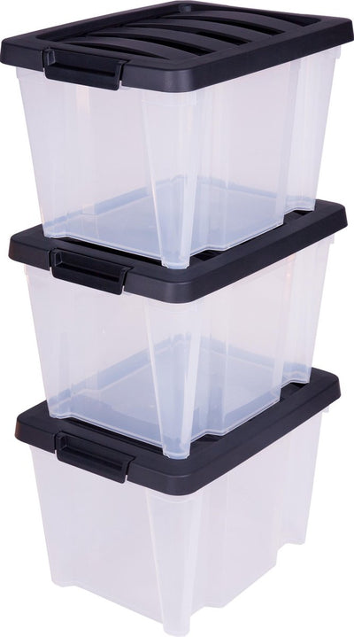 Boîte de rangement Iris easybox - 15l - plastique - noir transparent - lot de 3