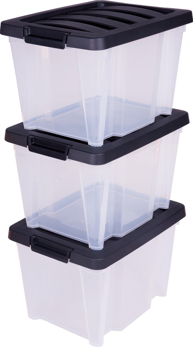 Boîte de rangement Iris easybox - 15l - plastique - noir transparent - lot de 3