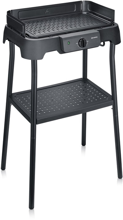 Gril de table Severin pg 8596 avec socle - 2000 w - plaque de gril en aluminium - nervuré lisse - noir