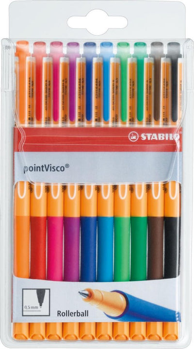 Stabilo pointvisco - roller - moyen 0,5 mm - étui de 10 couleurs