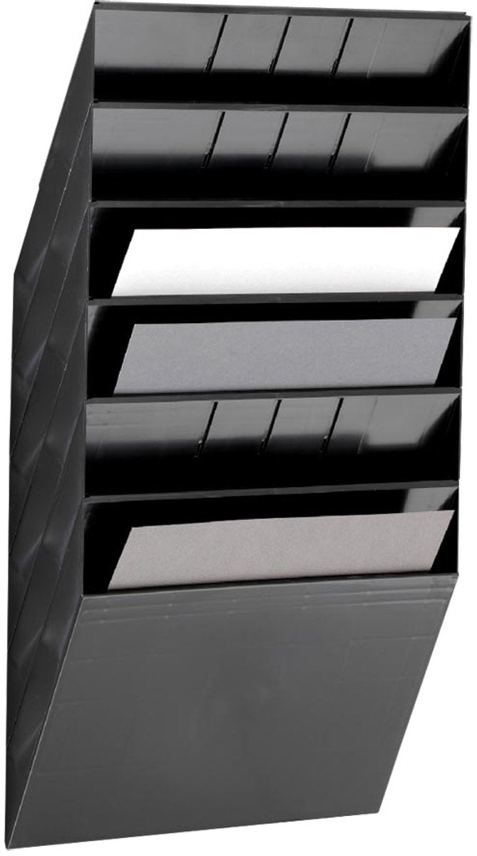 Porte-brochures résistant flexibox 6, 6 compartiments, A4, paysage, noir