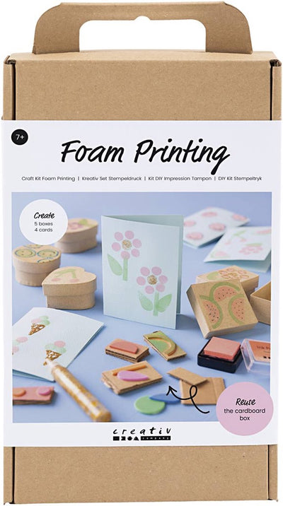 Creativ company hobby set impression sur mousse, boîtes et cartes décorées, beige, vert moyen, menthe, rouge vif, 1 boîte