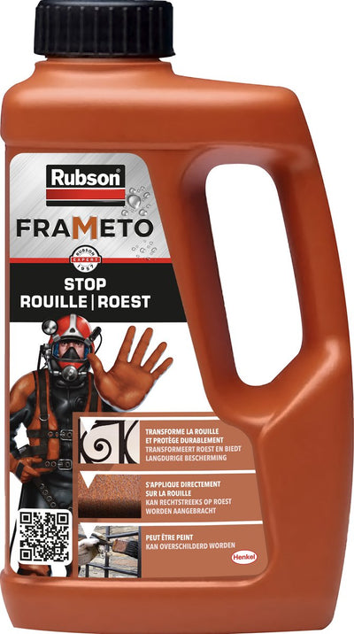 Rubson convertisseur de rouille frameto 1l - traitement antirouille pour métal - intérieur extérieur - peut être peint - noir