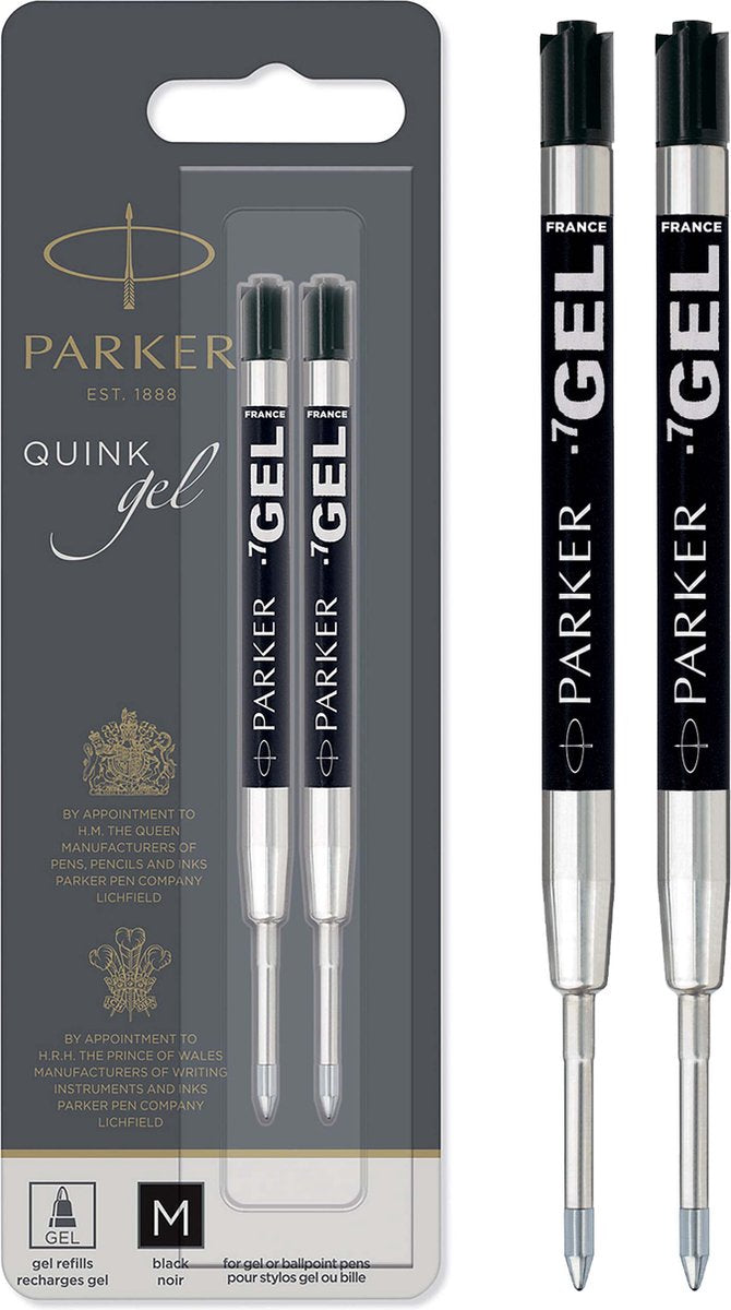 Recharge pour stylo gel Parker | pointe moyenne (0,7 mm) | encre noire quink | 2 pièces
