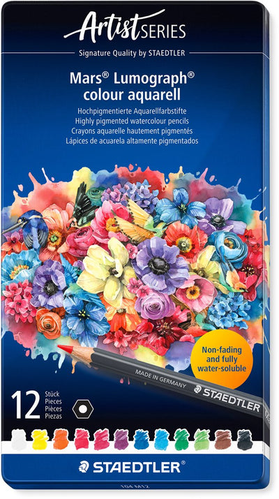 Staedtler - série d'artistes - mars® lumograph® color aquarelle 104 - set en métal avec 12 couleurs