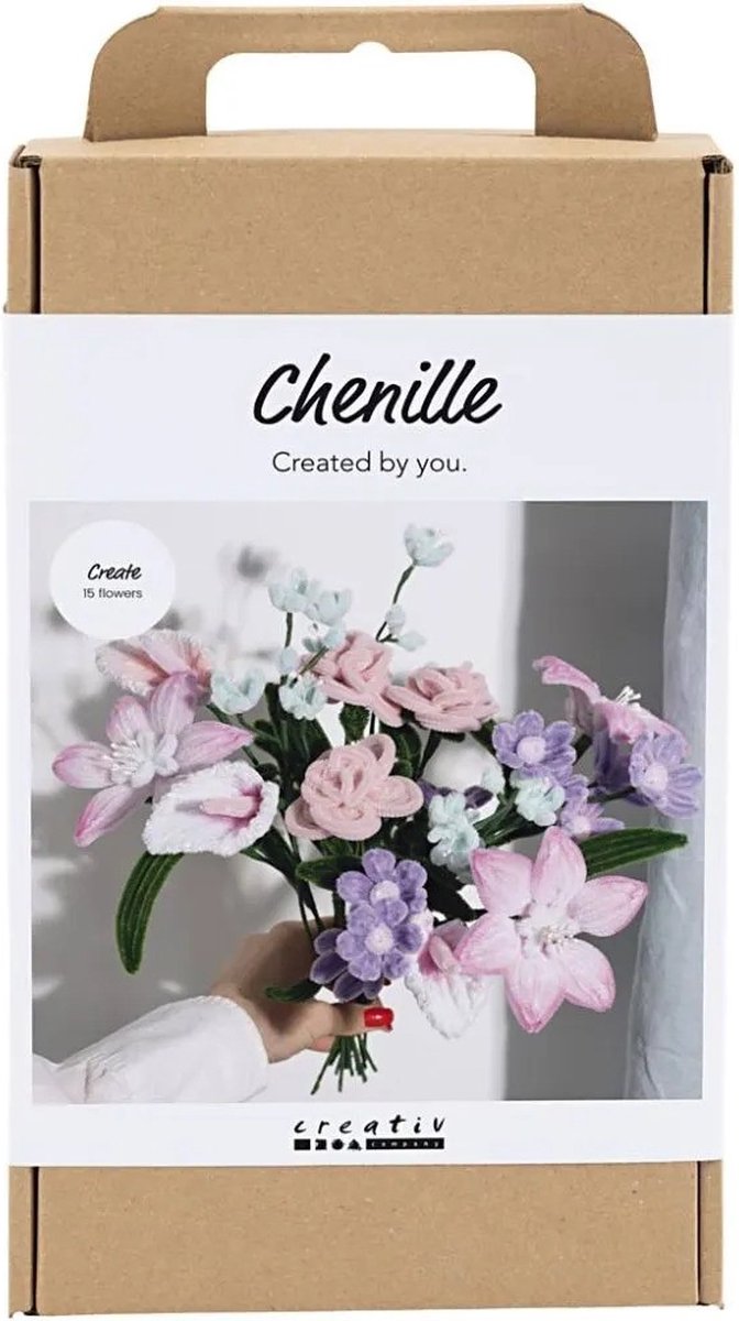 Creativ company hobby set fleurs en fil chenille, fleurs, couleurs pastel, 1 boîte