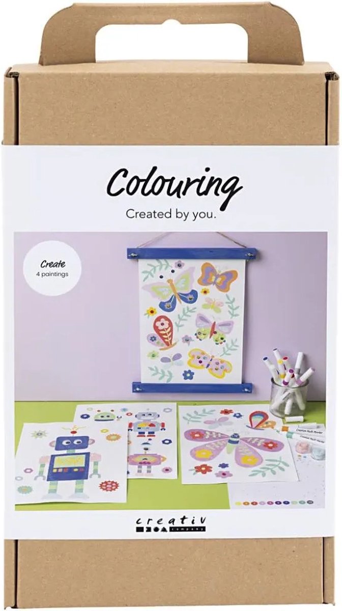 Creativ company hobby set couleurs, papillon et robot, couleurs gaies, 1 boîte