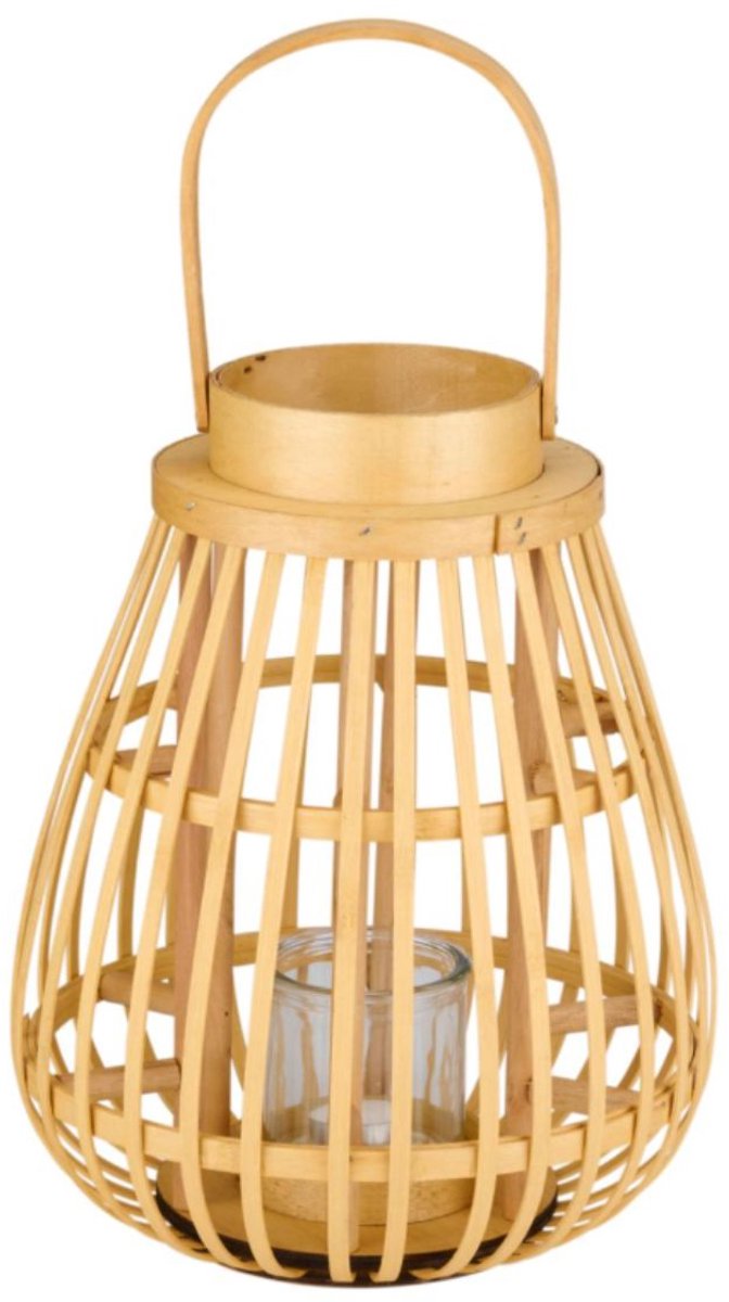 Arti casa Lanterne en Bois avec Verre - Lanterne à Bougie décorative - 26 x 26 x 32 cm - Beige