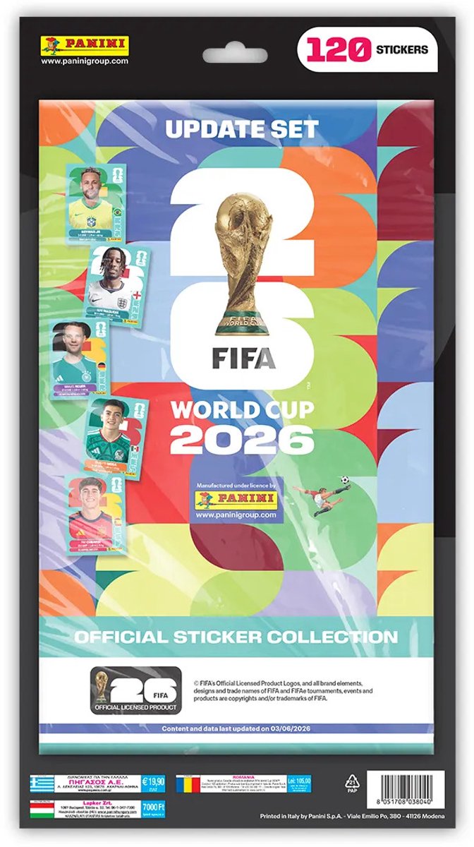 Ensemble de mise à jour de la collection d'autocollants Panini de la Coupe du monde de la FIFA 2026 – 120 autocollants – Autocollants officiels de la Coupe du monde 2026 – Ensemble supplémentaire pour les collectionneurs d'albums