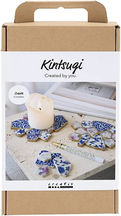 Creativ company hobby set kintsugi, dessous de verre, bleu, or, rouge clair, blanc, 1 boîte