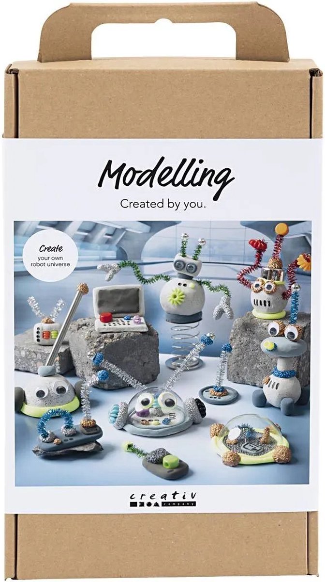 Creativ company hobby set modelage, robot, bleu, gris, rouge, argenté, 1 boîte