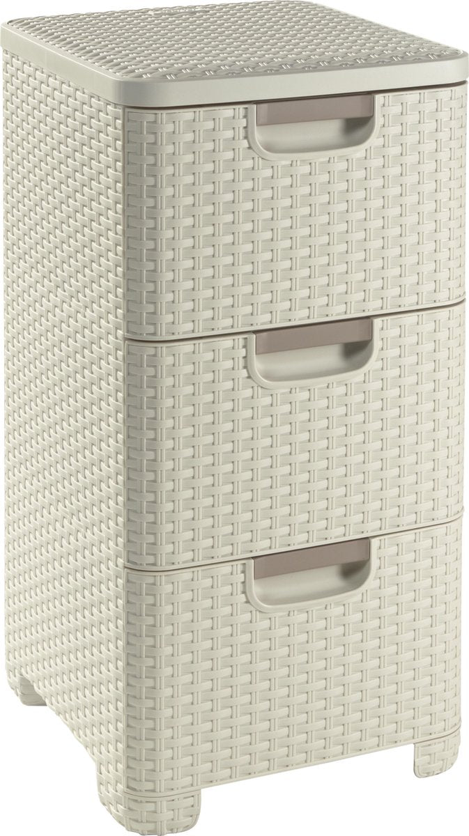 Système de tiroirs style Curver - 3x 14l - blanc vintage