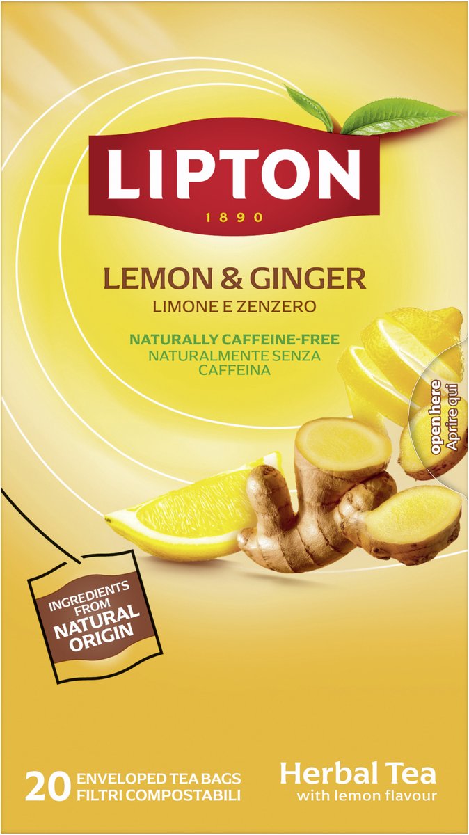 Lipton tisane citron gingembre - 80 sachets de thé pyramidaux - tisane citron gingembre - 4 x 20 sachets - pack économique