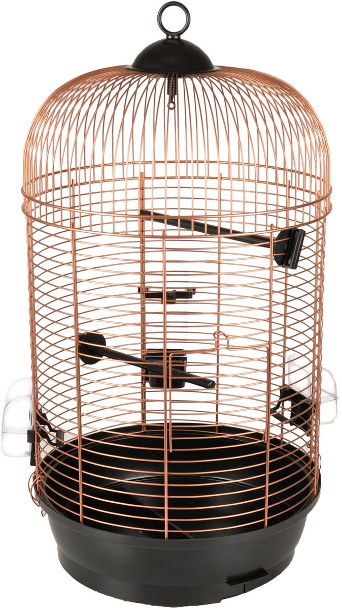 Cage à oiseaux Flamingo – cage à perruches sanna 2 cuivre noir – 35x35x67 cm – avec perchoirs et gamelles de nourriture – pour perruches et canaris
