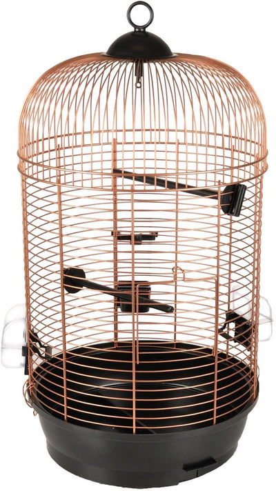 Cage à oiseaux Flamingo – cage à perruches sanna 2 cuivre noir – 35x35x67 cm – avec perchoirs et gamelles de nourriture – pour perruches et canaris
