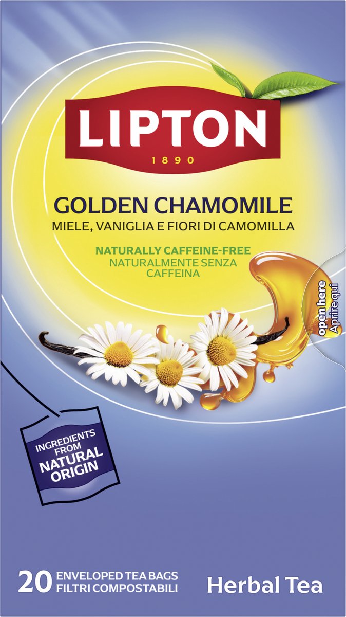 Lipton tisane camomille dorée - 80 sachets de thé - tisane camomille dorée - 4 x 20 sachets - pack économique