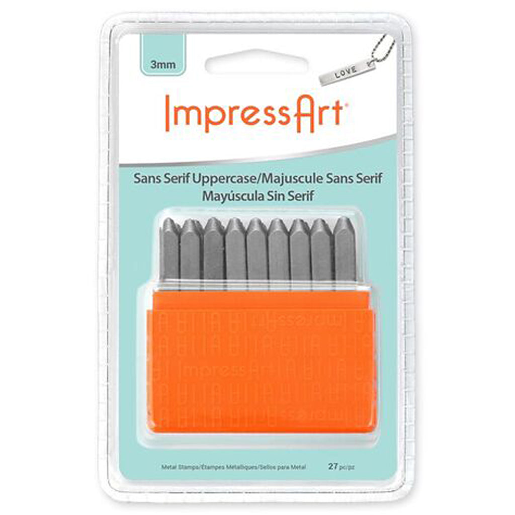 Tampons de bossing Impressart, police: sans serif, dim 3 mm, 27 pièces 1 ensemble