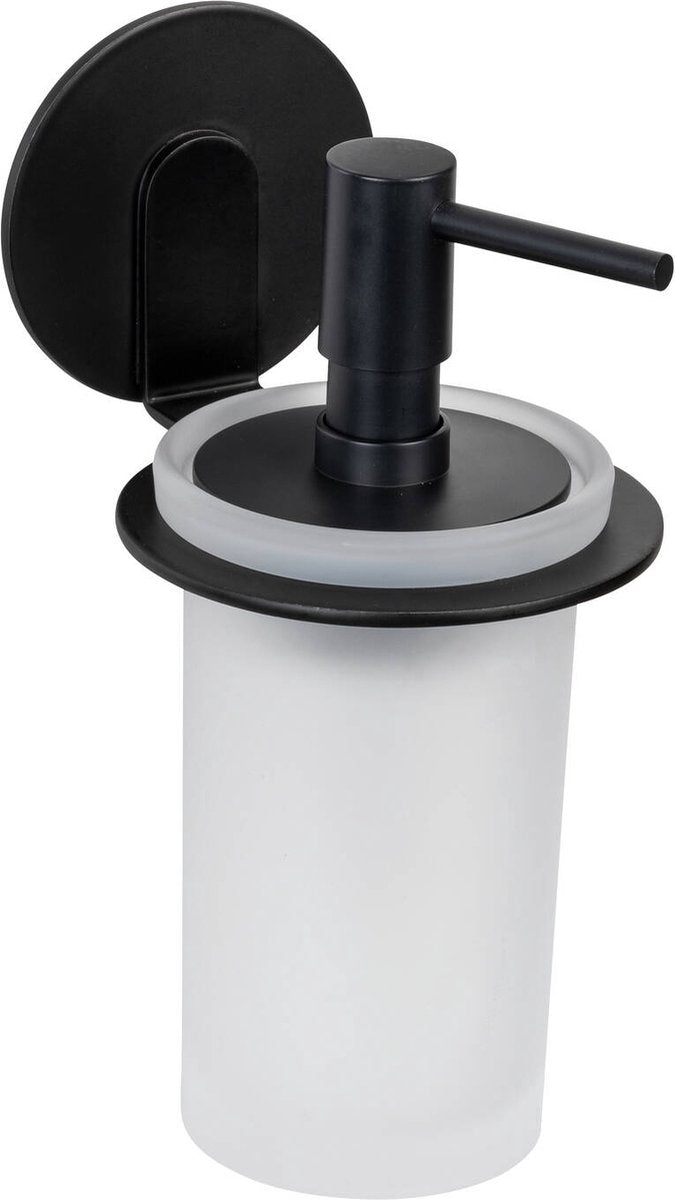 Wenko distributeur de savon turbo-loc bivio aluminium noir mat - pompe à savon - noir - autocollant - sans perçage