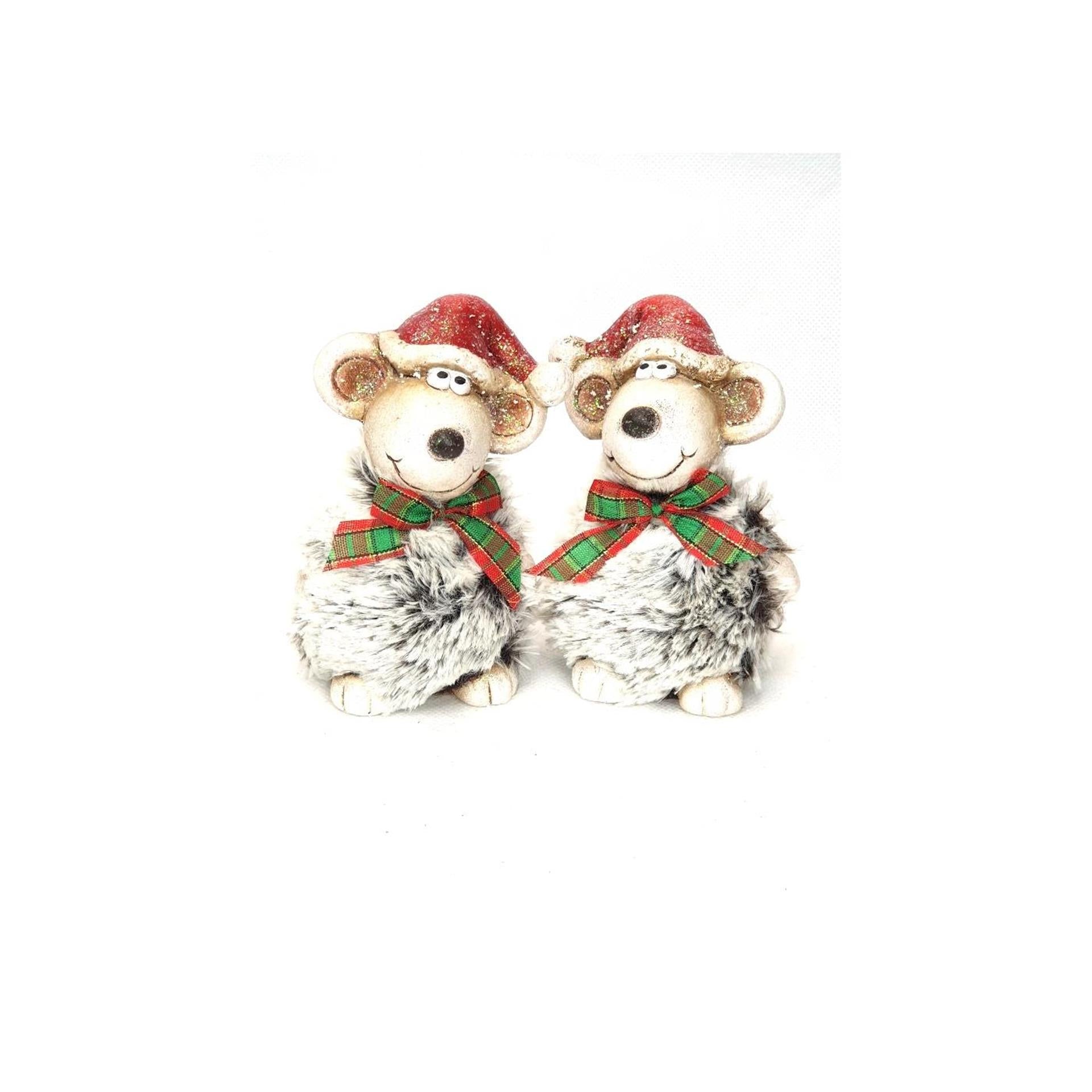 Statue ambiance manoir souris avec bonnet de noel 7x5.5x10.5cm