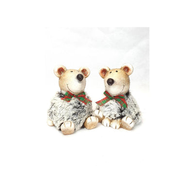 Statue ambiance manoir ours avec noeud 8x7x9cm