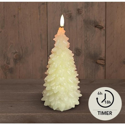 Anna's collection Bougie LED en cire sapin de Noël ivoire 9,5x20cm