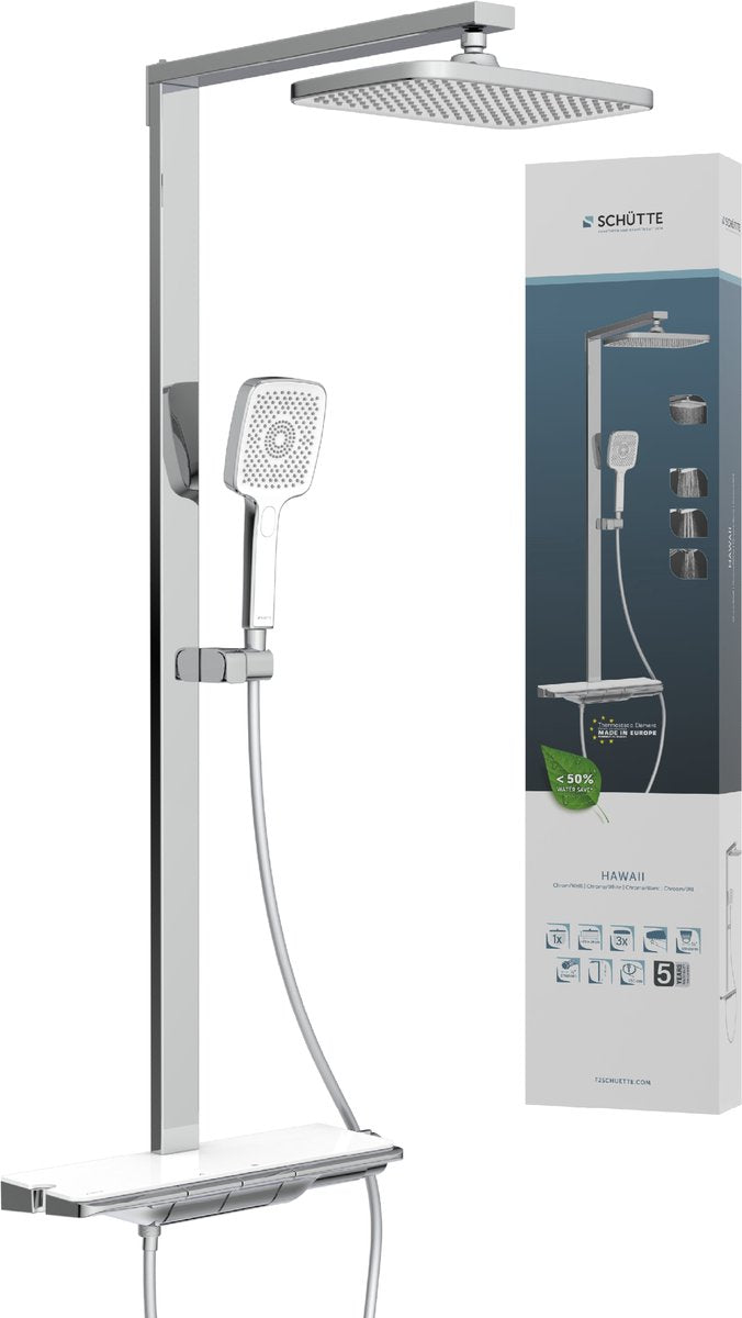 Système de douche Schütte hawaii - douche à effet pluie - avec robinet thermostatique - blanc chromé