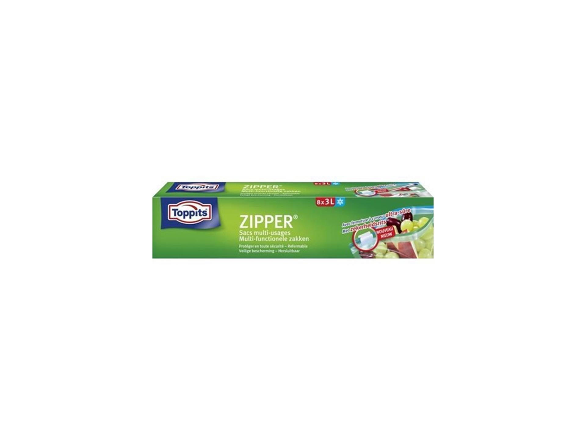 Toppits Sacs multifonctionnels à fermeture éclair 3 litres 8 pièces