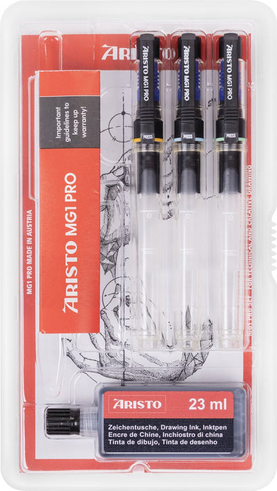 Stylo à dessin Aristo - pro college - lot de 4 - largeur de trait 0,25 0,35 0,50 mm - bouteille d'encre 23 ml - ar-64303