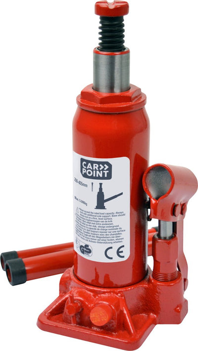 Cric bouteille Carpoint - charge maximale jusqu'à 5 000 kg - hydraulique - pour soulever des voitures, camping-cars ou caravanes - hauteur minimale 200 mm - hauteur maximale 405 mm