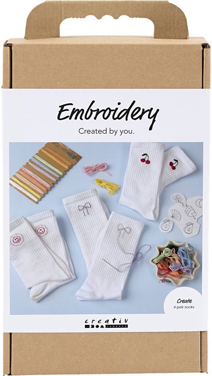 Creativ company hobby set broderie, chaussettes, blanc, 1 boîte