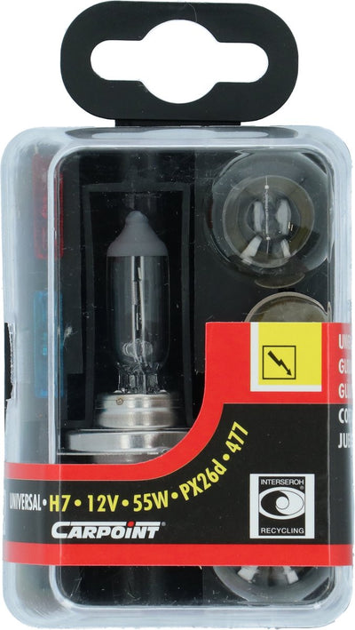 Jeu de lampes de rechange Carpoint 7 pièces h7 - 5 lampes - 2 fusibles - boîte de rangement pratique - homologué e