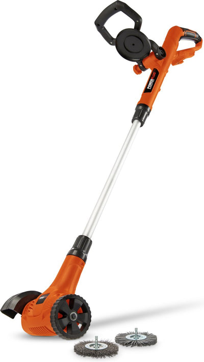 Désherbeur télescopique à batterie double puissance Powerplus POWDPG8060 - Extracteur de mauvaises herbes 20 V, sans batterie ni chargeur, avec brosse en nylon et acier, outils de jardin