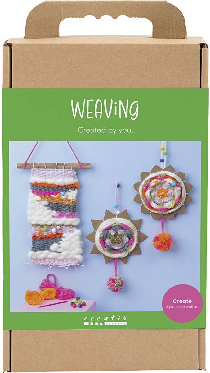 Creativ company kit de bricolage pour le tissage, fixations murales, différentes couleurs, 1 boîte