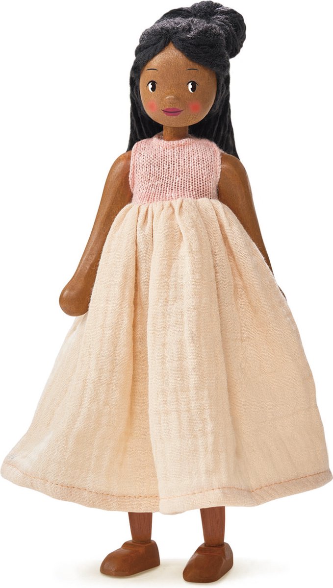 Poupée à feuilles tendres lola - poupée en bois avec corps flexible et cheveux longs.