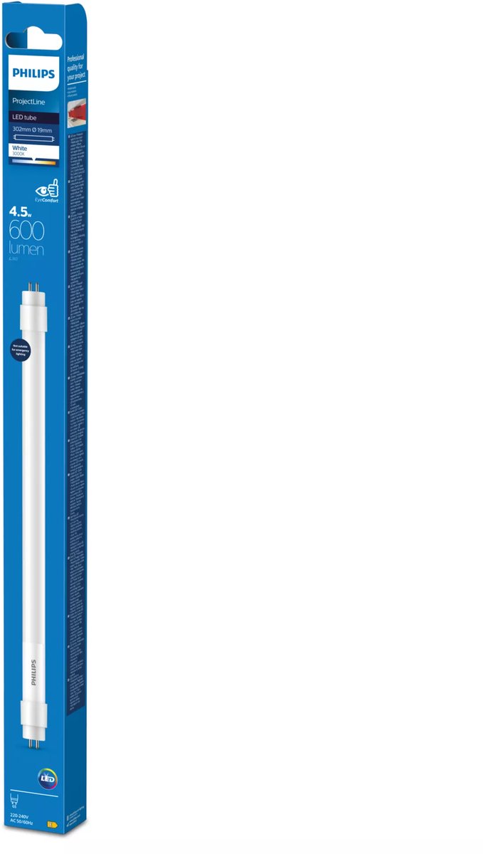 Philips led philips projectline led tube fluorescent - t5 mini - 4,5w - g5 - lumière blanche brillante - 300 mm