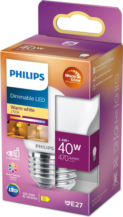 Lampe boule LED Philips mate - 40 W - E27 - lumière blanc chaud à intensité variable