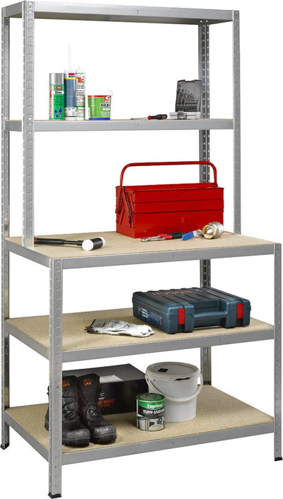 Étagère de rangement Avasco travail solide - aspect métal et bois - 100 cm de large - capacité de charge 875 kg - capacité de charge 175 kg par étagère