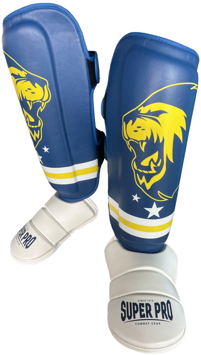 Protège-tibias Super Pro Combat Gear Nations Curaçao Pu Bleu - Jaune - Blanc S