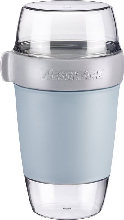 Pot à lunch Westmark, grand, avec 3 compartiments étanches : 350 ml + 600 ml + 200 ml, plastique, naturel sans BPA, bleu gris clair, 5287226b