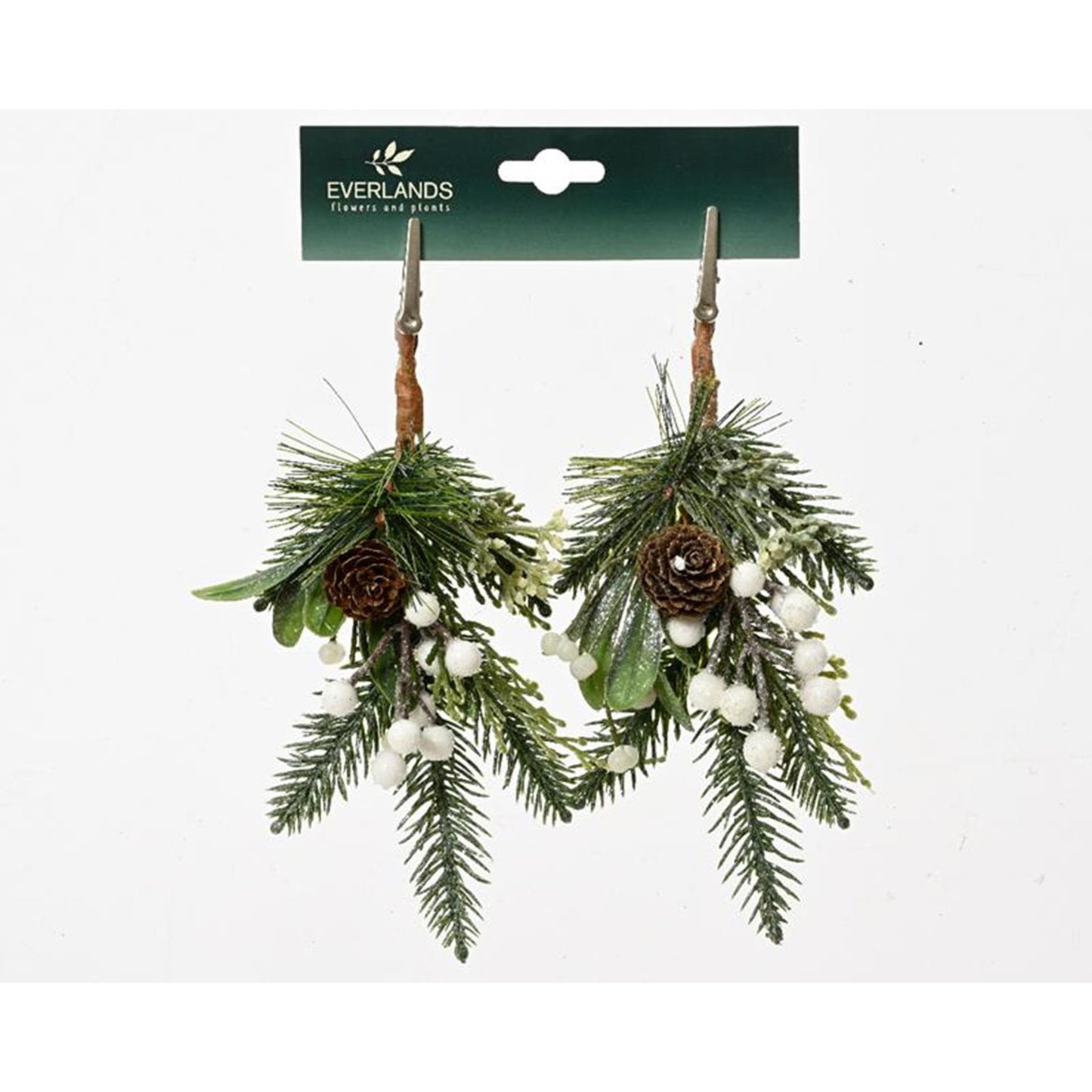 Decoris Brindille de Noël sur clip 2 pièces vert-blanc