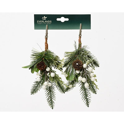Decoris Brindille de Noël sur clip 2 pièces vert-blanc