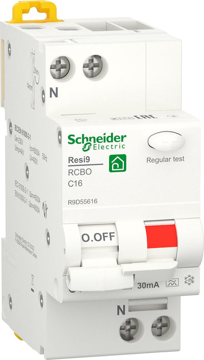 Schneider electric resi9 - disjoncteur différentiel - 1p+n - 16a - caractéristique c - 6000a - 30ma - type a