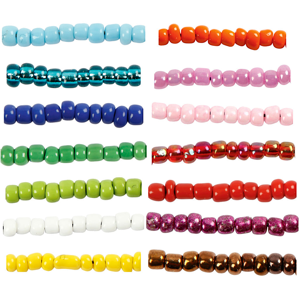 Perles de rocaille Creativ Company, d 3 mm, taille 8 0, taille du trou 0,6-1,0 mm, différentes couleurs, 14x25 g 1 boîte