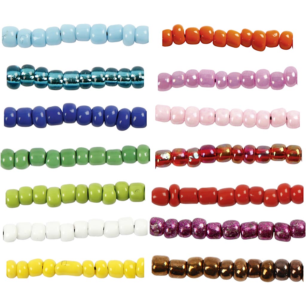 Perles de rocaille Creativ Company, d 3 mm, taille 8 0, taille du trou 0,6-1,0 mm, différentes couleurs, 14x25 g 1 boîte