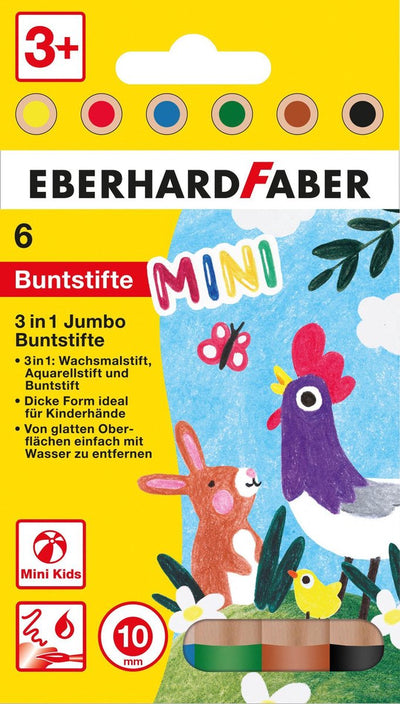 Crayons de couleur Eberhard faber - minimaxi - étui 6 pièces - 10 mm d'épaisseur - incassables - ef-518905