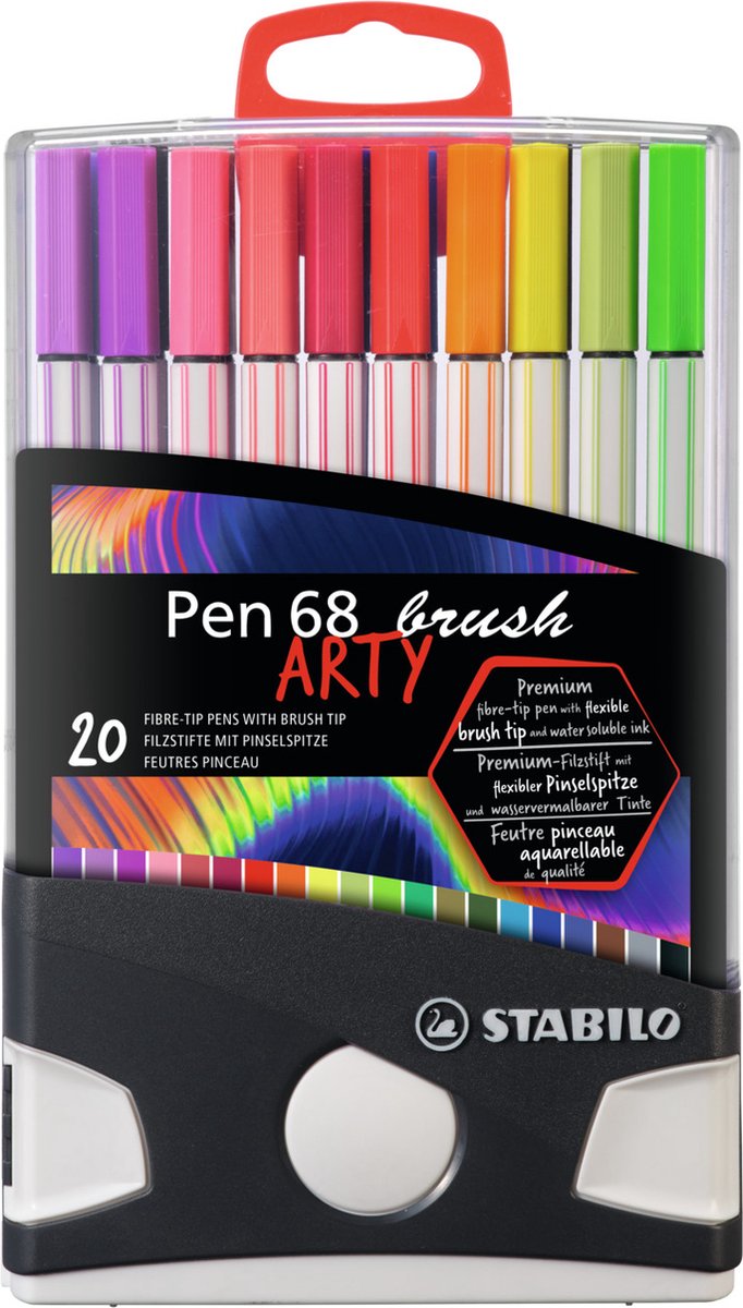 Stabilo pen 68 brush - feutre pinceau premium - avec pointe pinceau flexible - colorparade avec 20 couleurs différentes